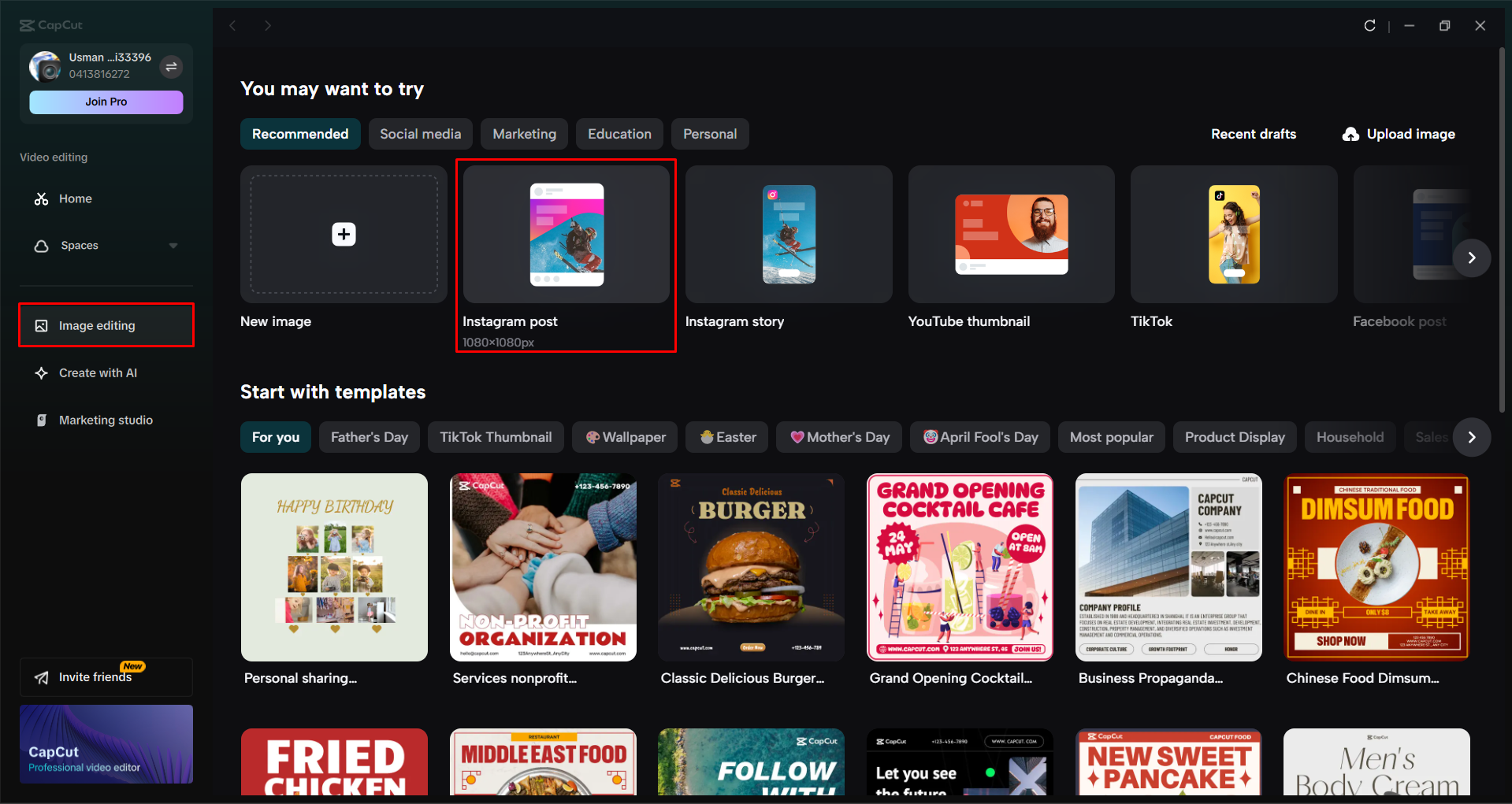 Accesso allo strumento di post di Instagram nell' CapCut editor video desktop