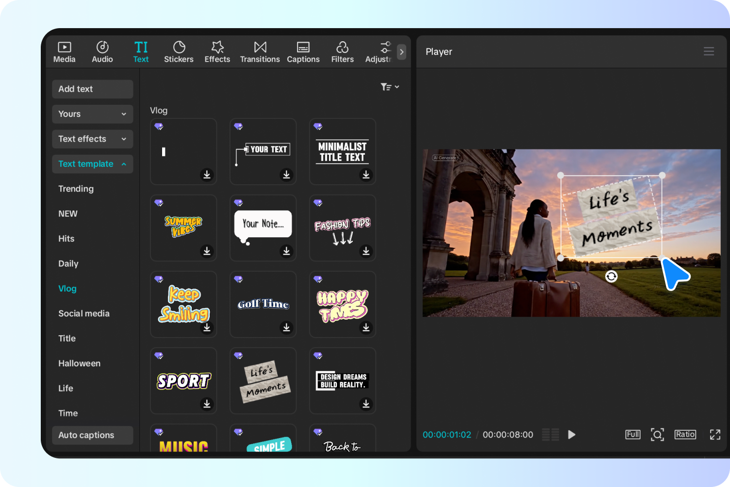 Videon luonti ja mukauttaminen CapCutin tekoälyn tekstistä videoksi -generaattorilla.