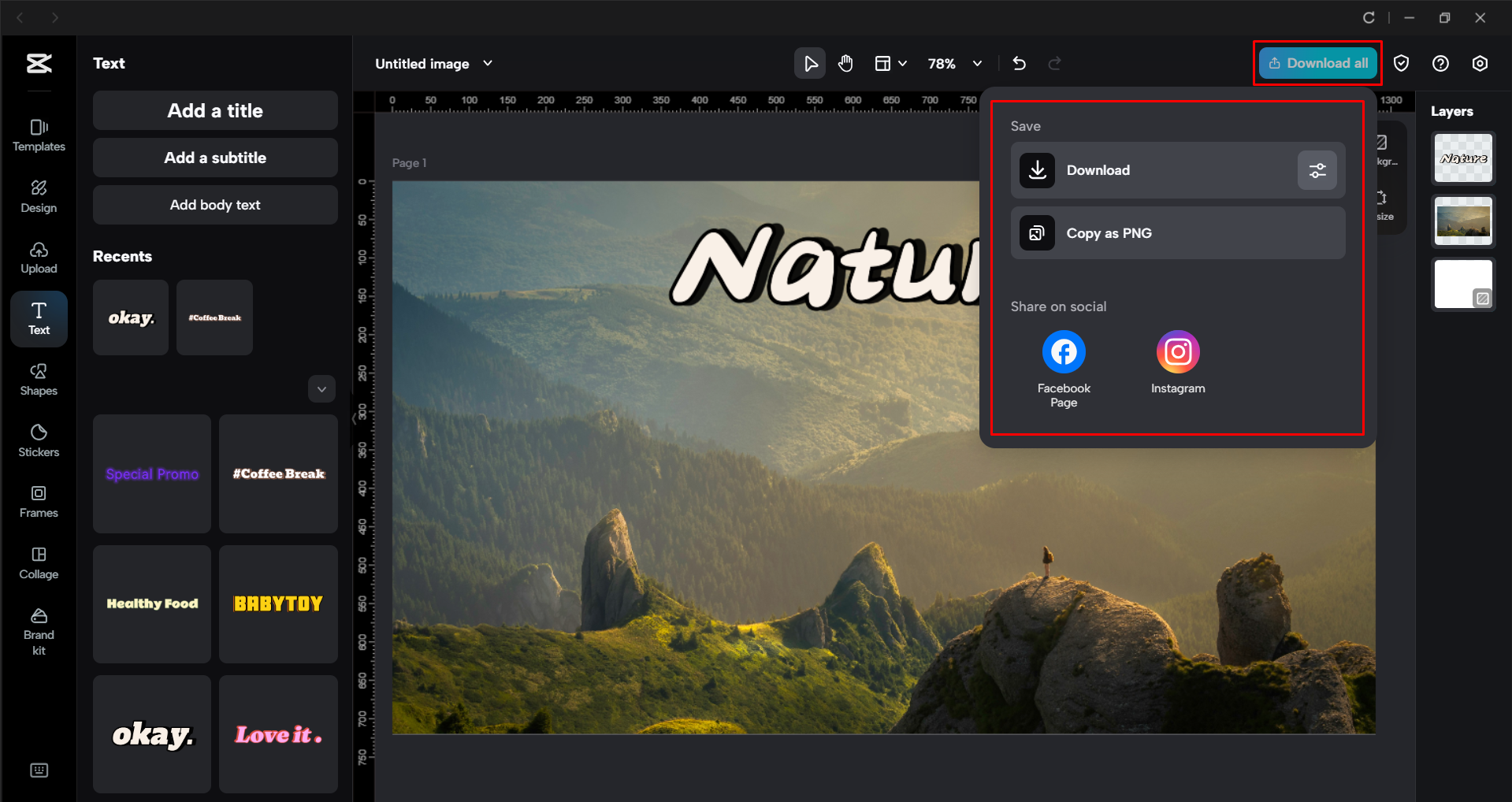 Downloading the image from the CapCut desktop video editor