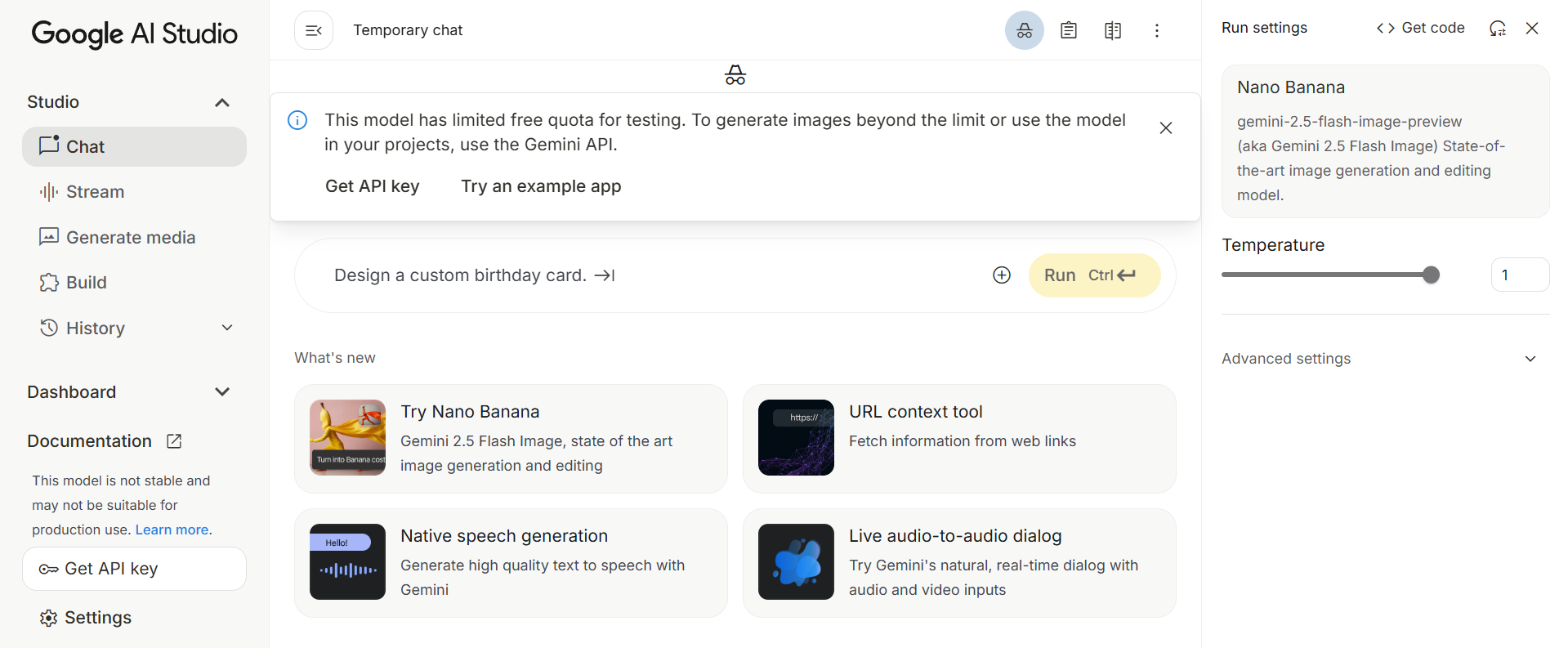 Google AI Studio's homepage