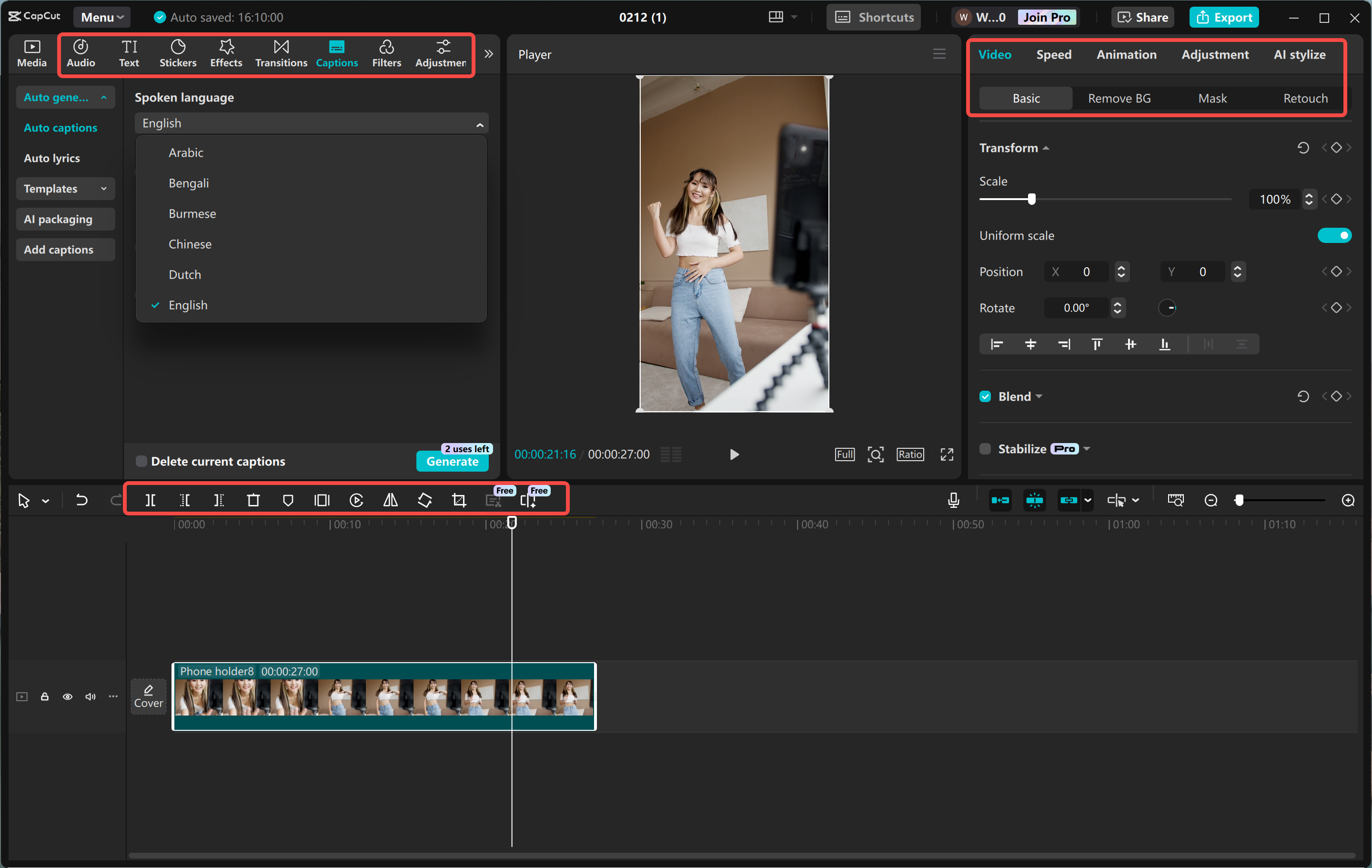 Enhancing Telegram channel promo video in the CapCut desktop video editor