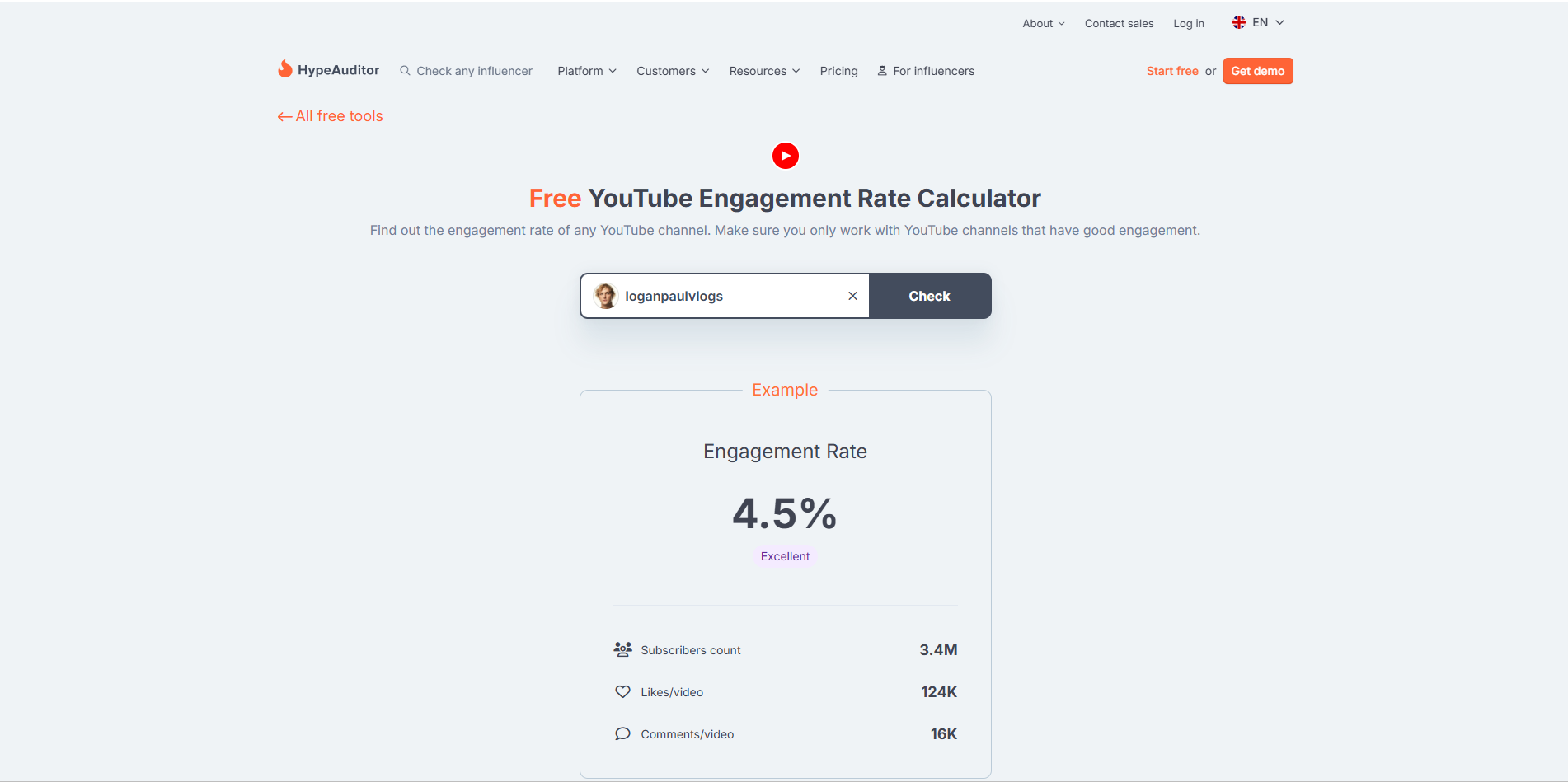 Giao diện của HypeAuditor - một công cụ đáng tin cậy để theo dõi tương tác video ngắn