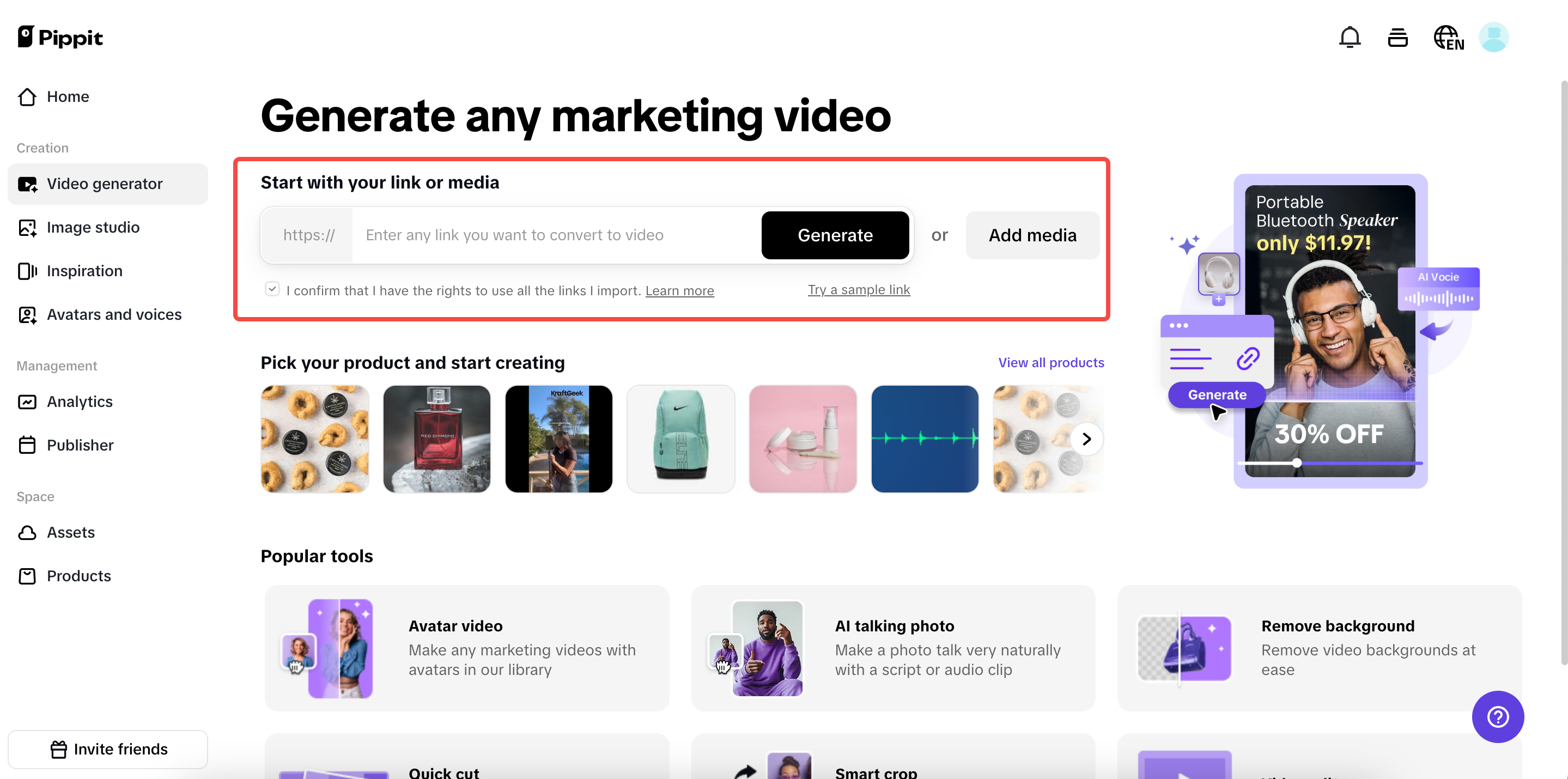 Start with product links or media