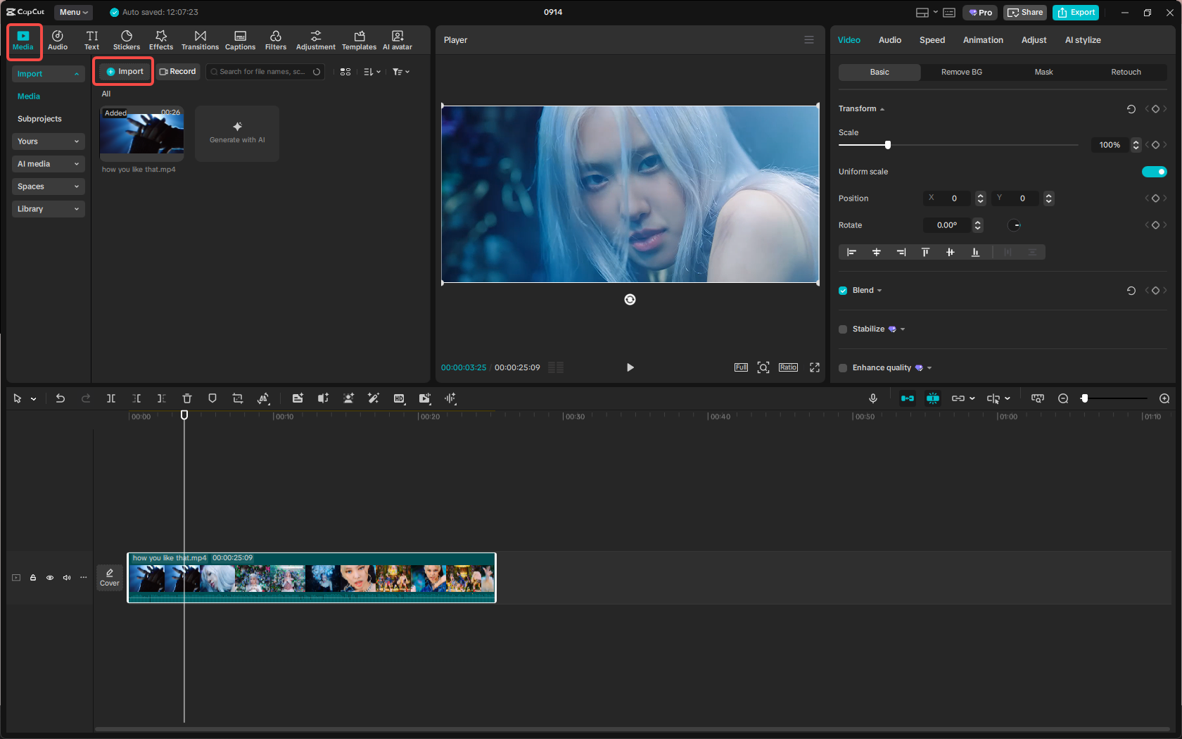 Import the video