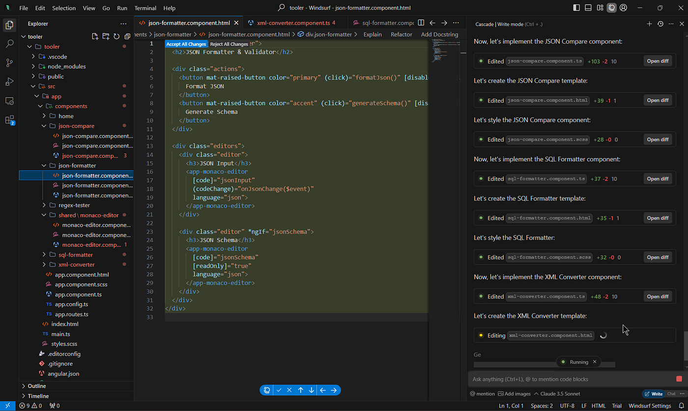 Interface of Windsurf - a good tool to code with AI