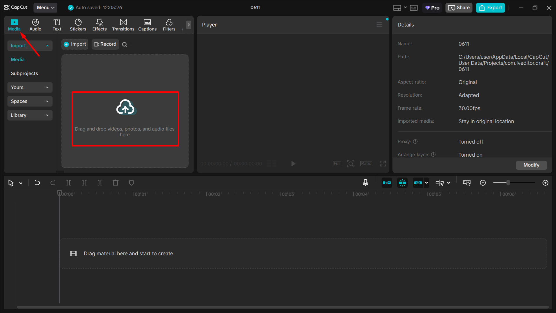 Importing the video to the CapCut desktop video editor
