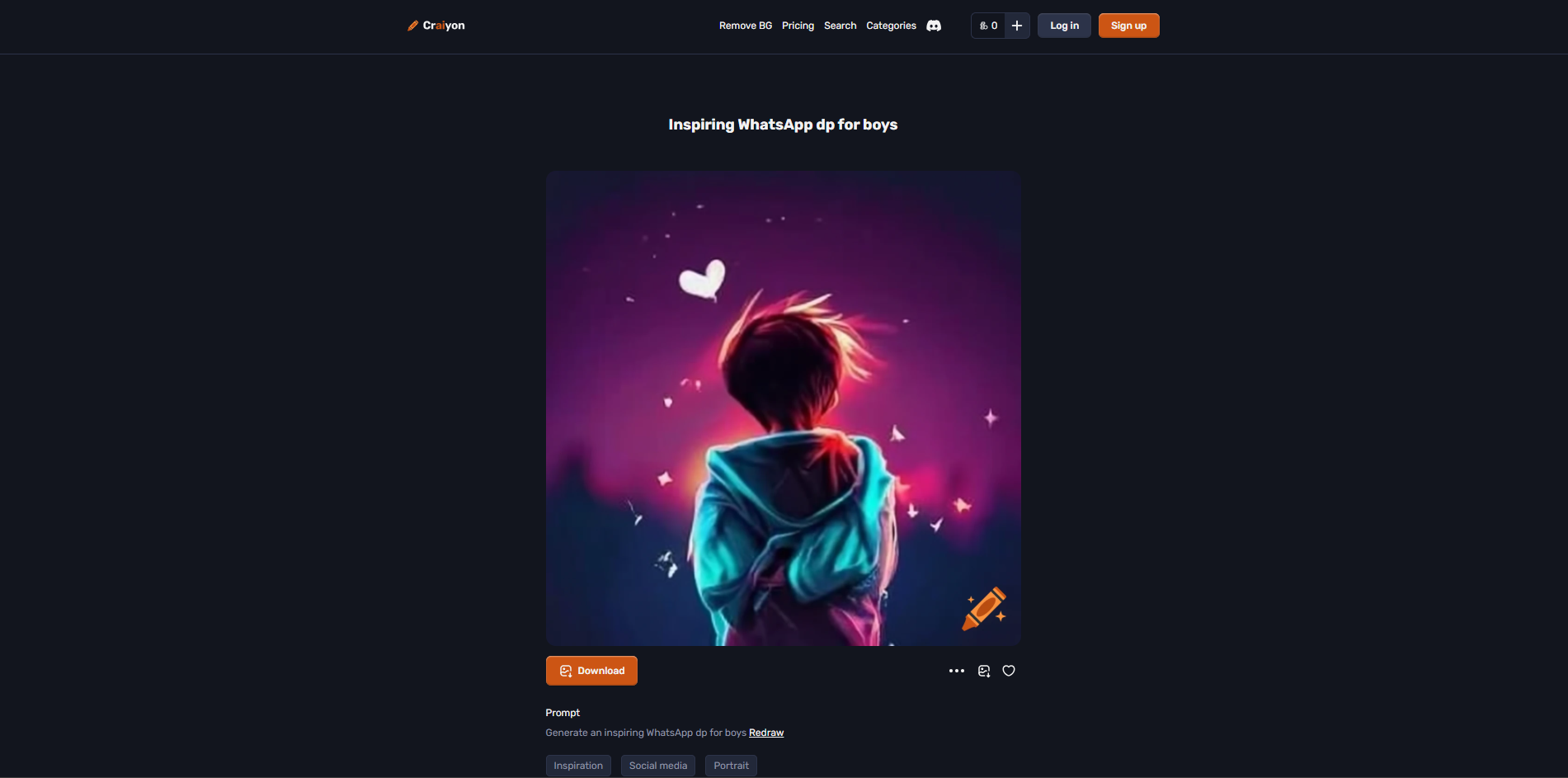 Interface of Craiyon - another place to find Whatsapp profile pics for boys