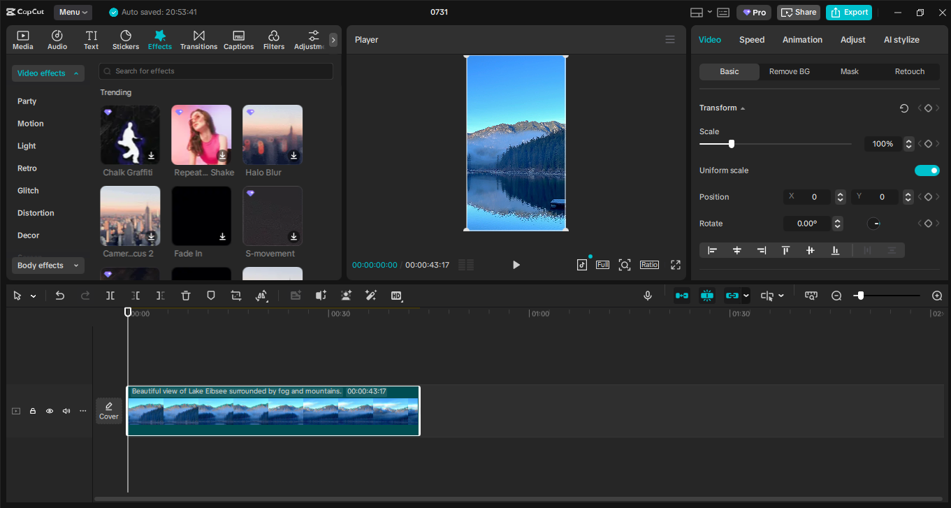 Interface ng CapCut desktop video editor - pinakamahusay na tool upang magdisenyo ng layout ng profile sa Instagram