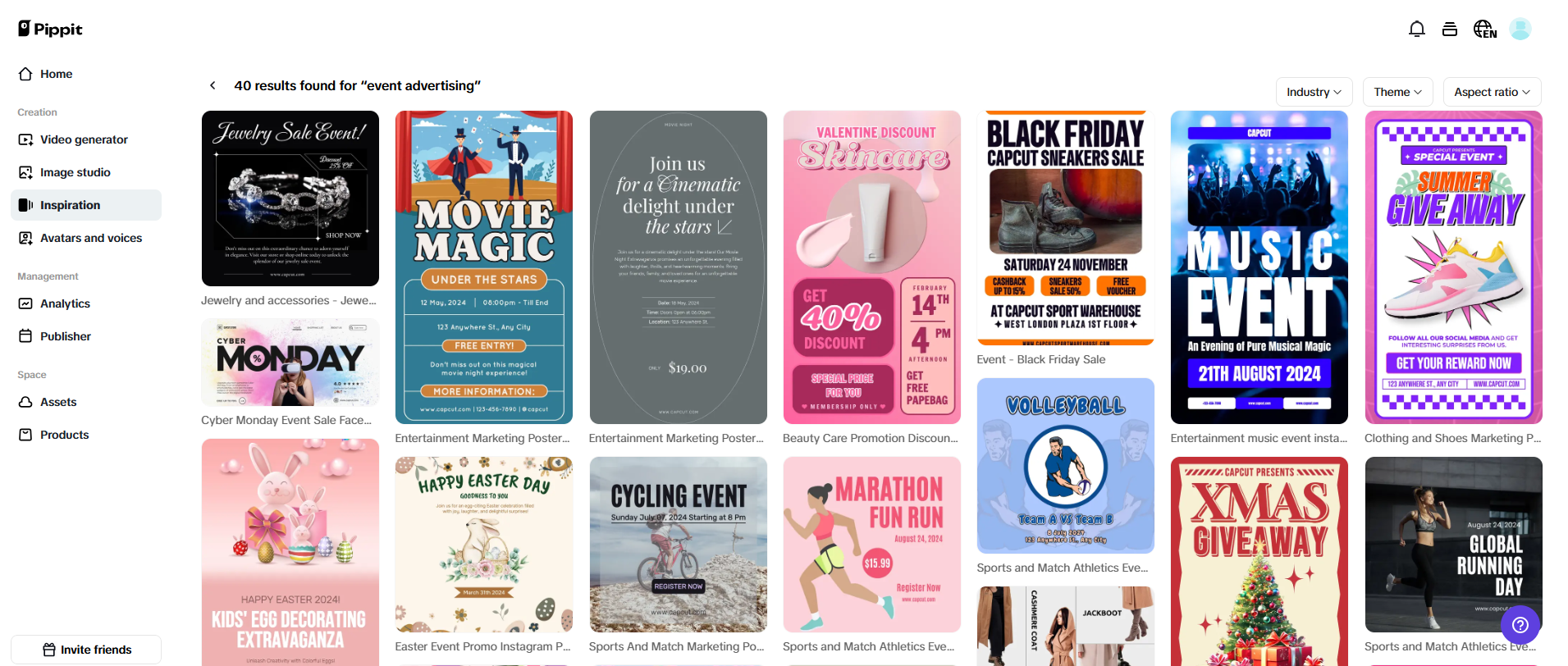 Customizable event templates