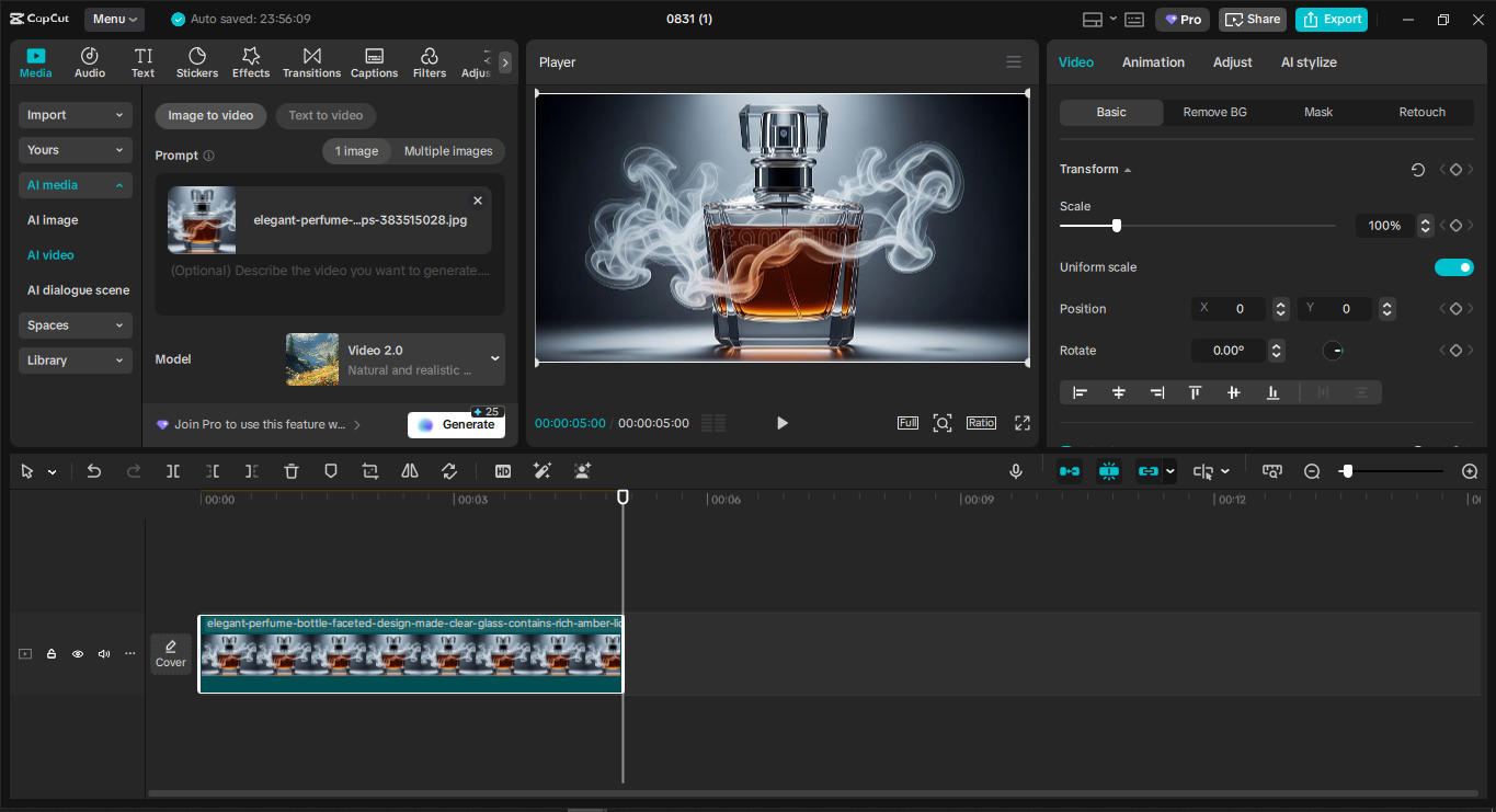 Interface of the CapCut desktop video editor - the best tool to create engaging product videos for your e-commerce business