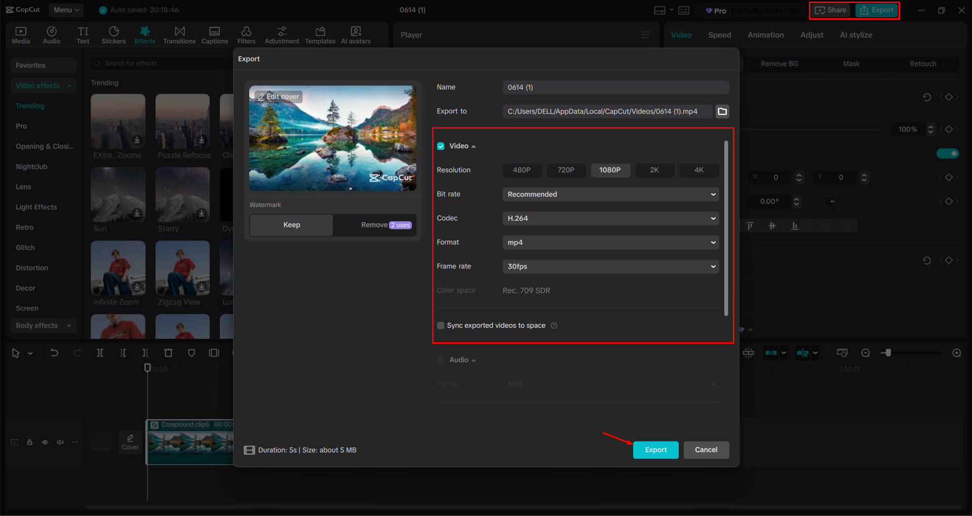Xuất video từ trình CapCut chỉnh sửa video trên máy tính để bàn