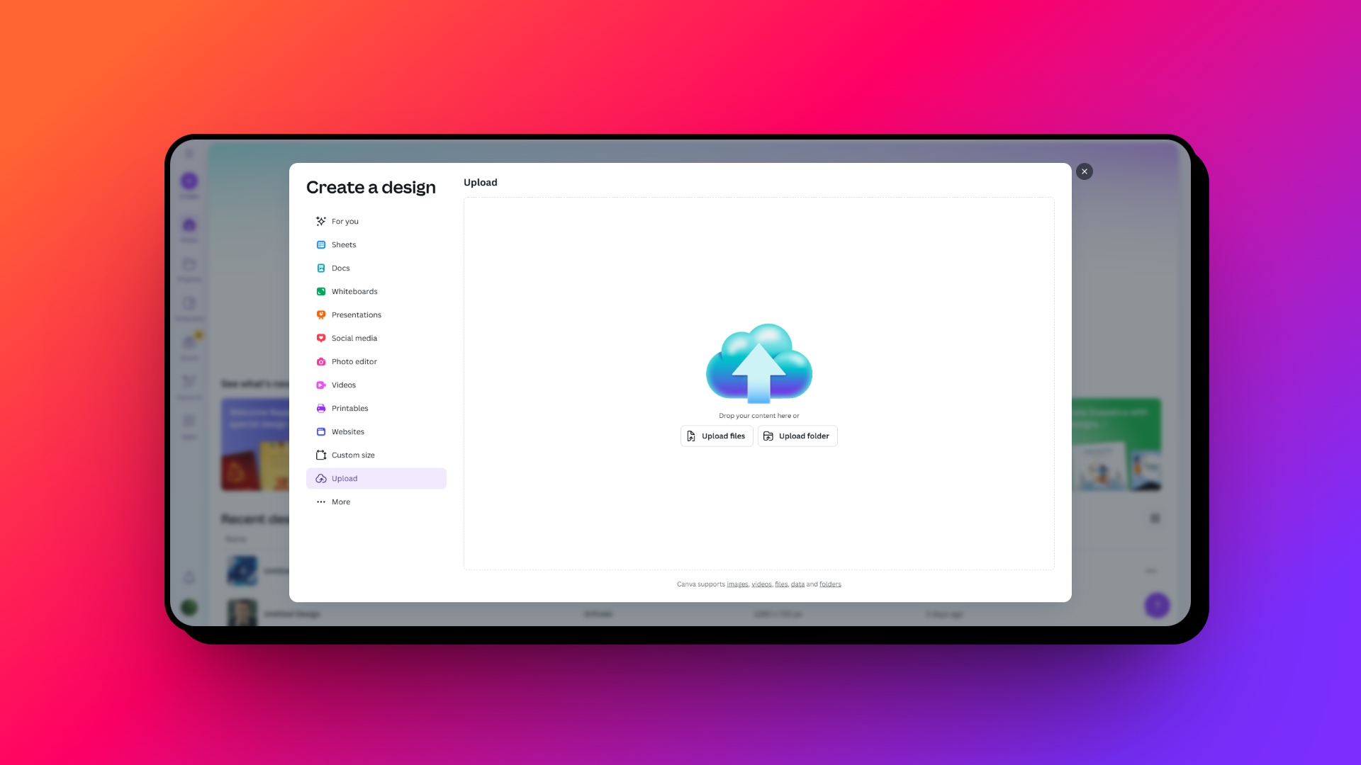 Upload your video onto Canva