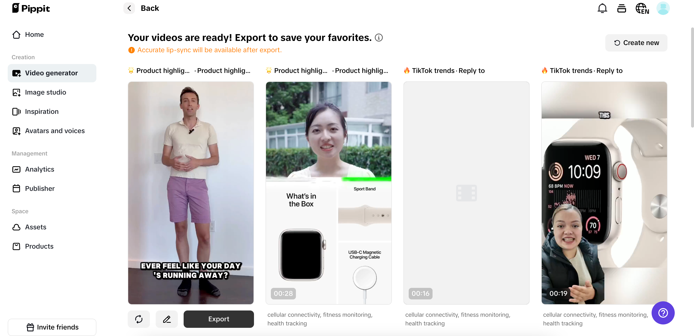 Preview and export