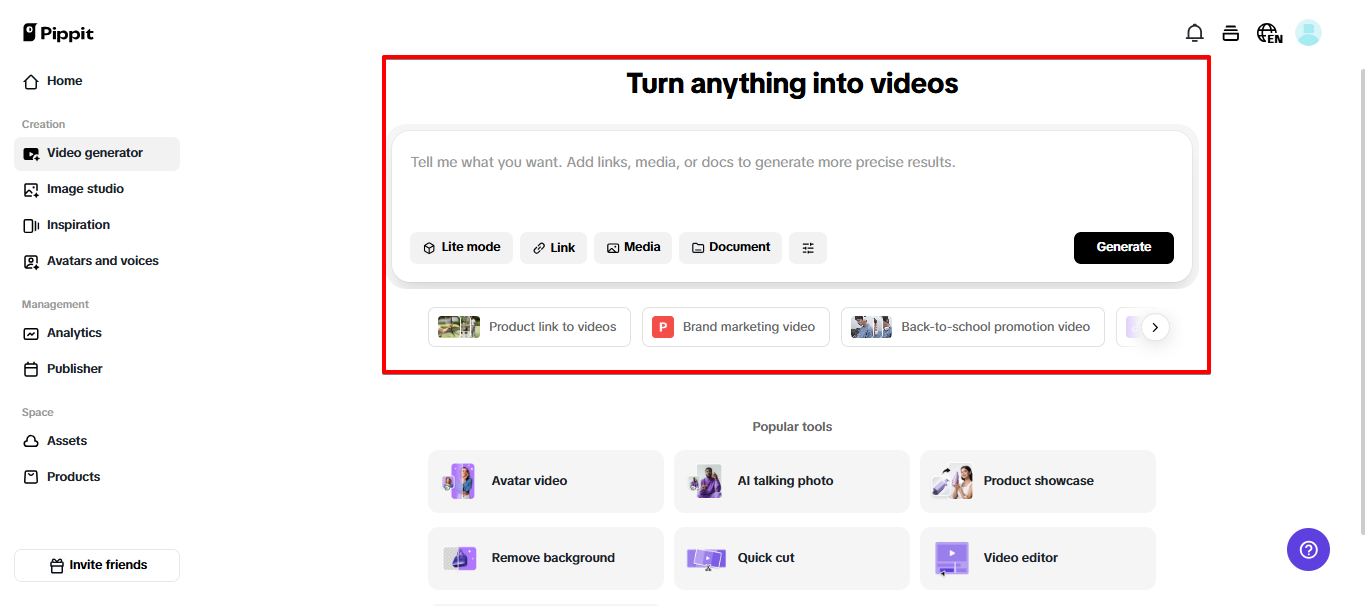 Pippit video generator