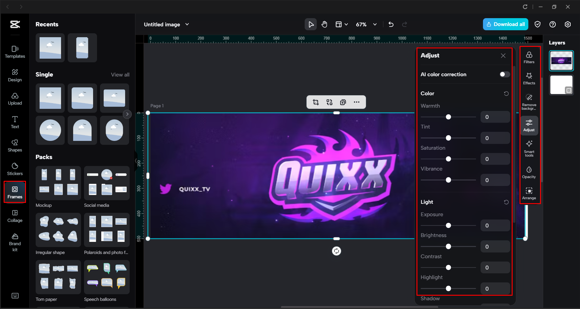 Personalizando o banner no editor de vídeo para desktop CapCut