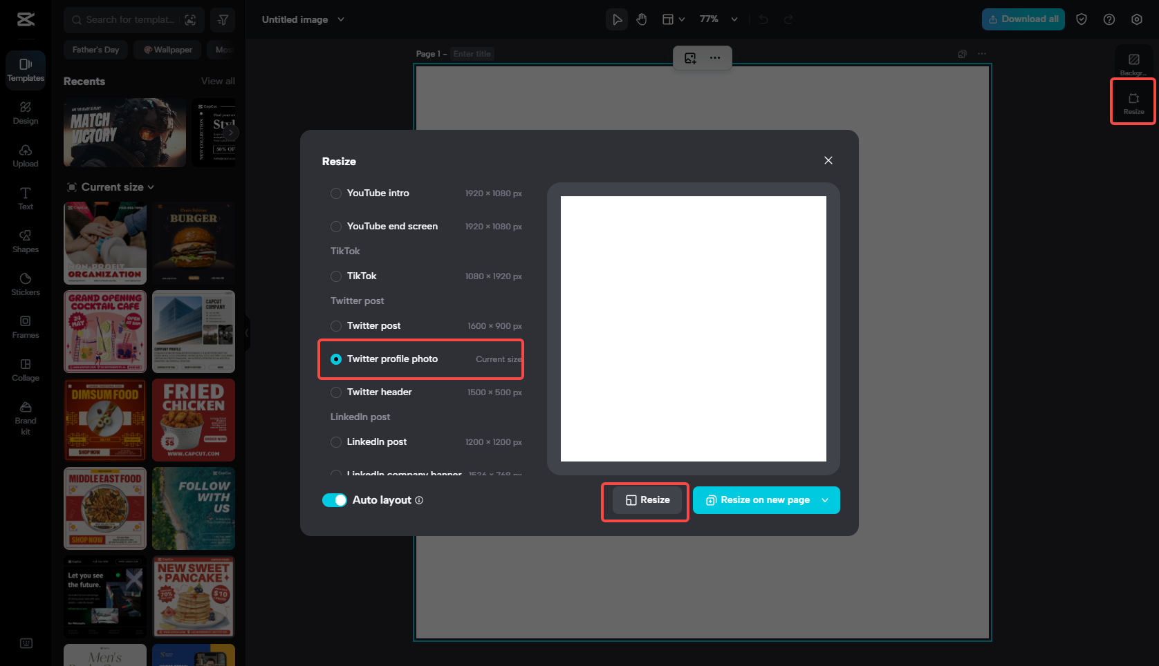 Set the frame size for Twitter profile picture