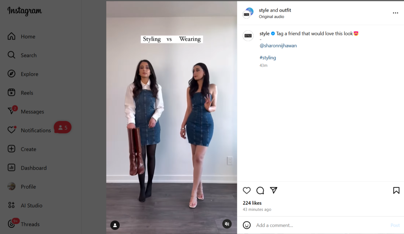 Mode und Stil Inspiration Video Reels auf Instagram