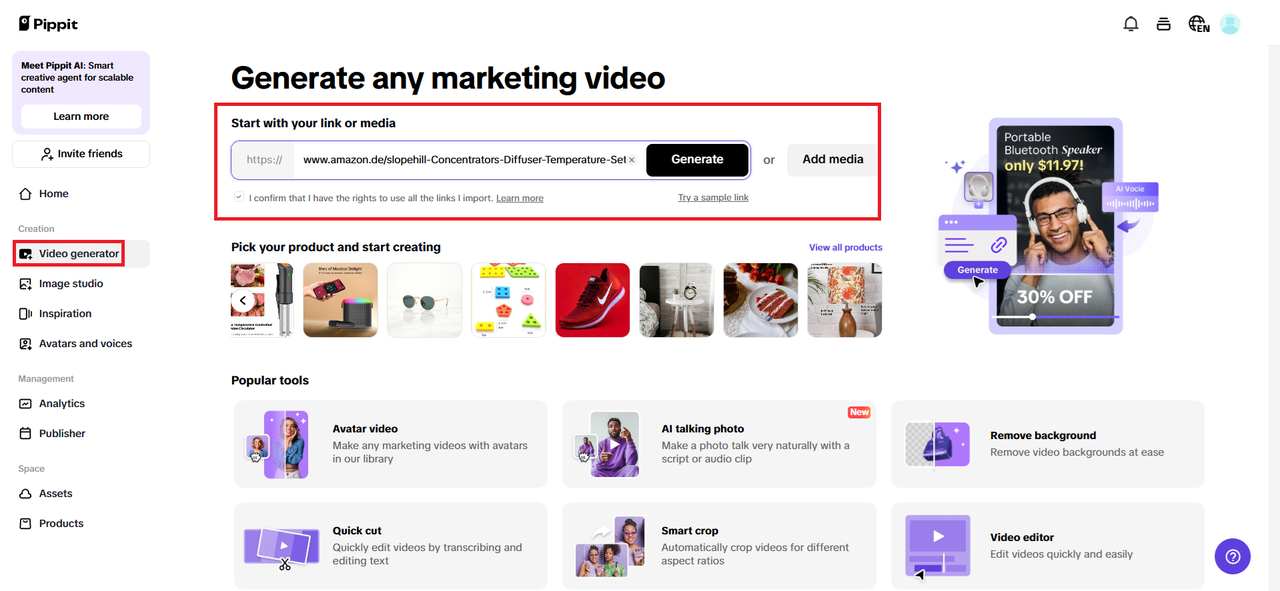 Enter a product link or add media