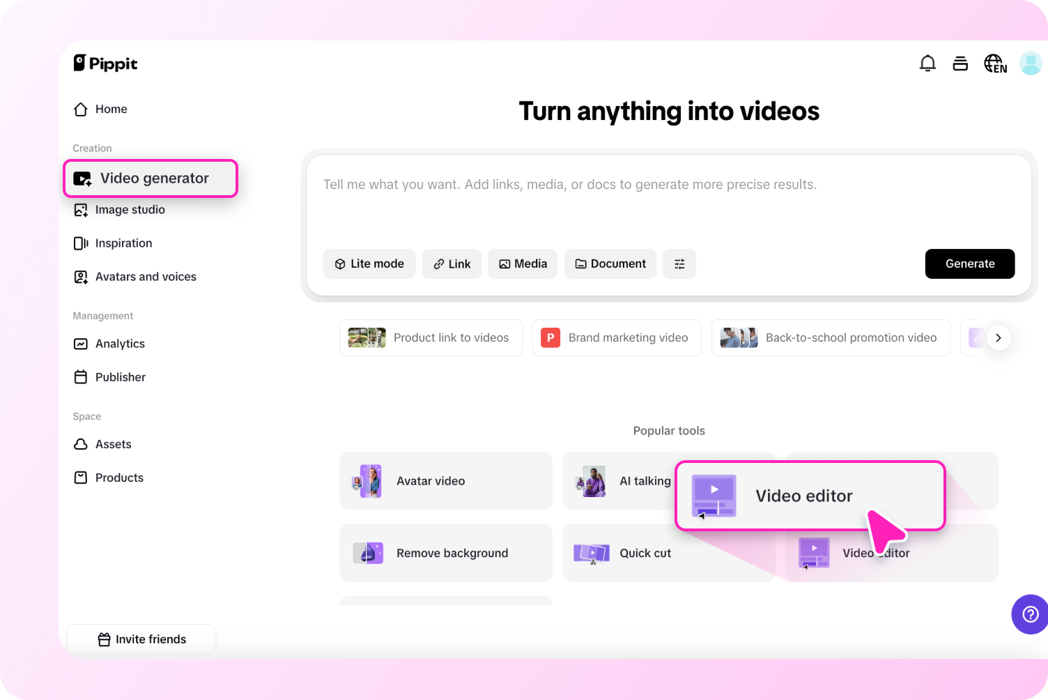 Access the Video editor