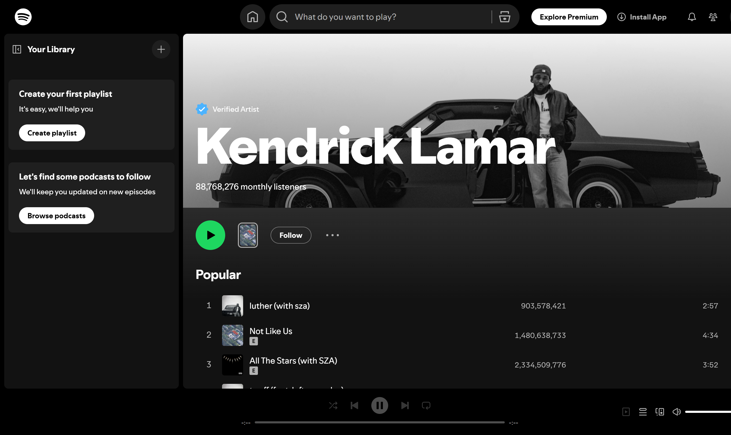 Kendrick Lamar—most streamed Spotify artist known for powerful storytelling