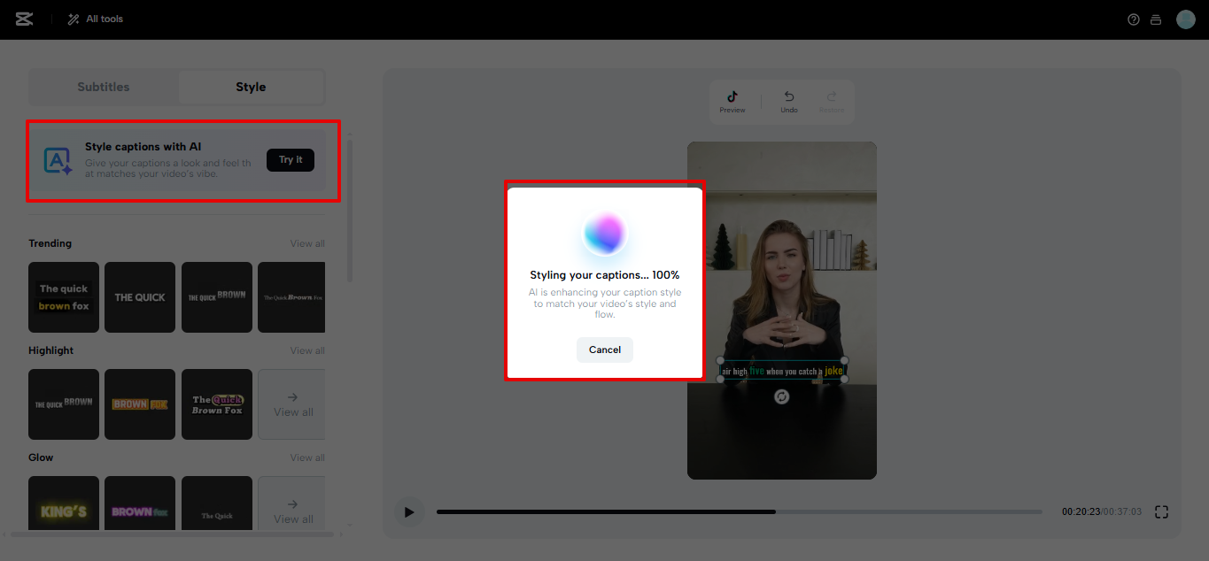 Stijl bijschriften met AI in CapCut Web