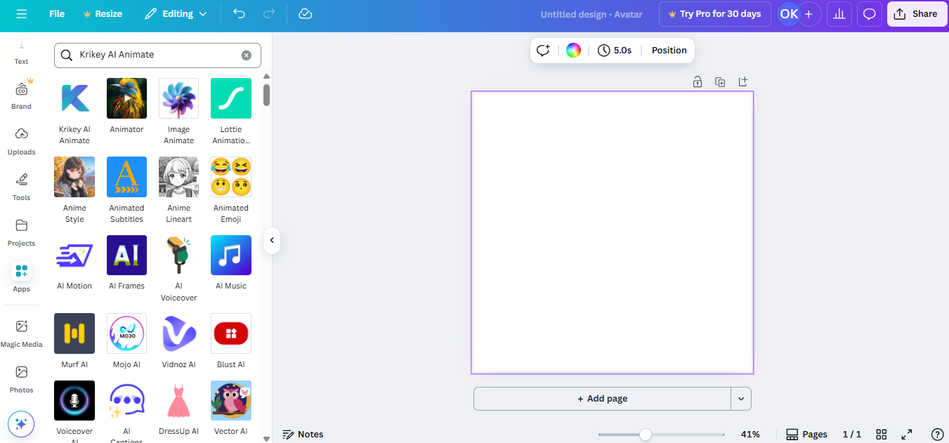 Find the Krikey app in Canva