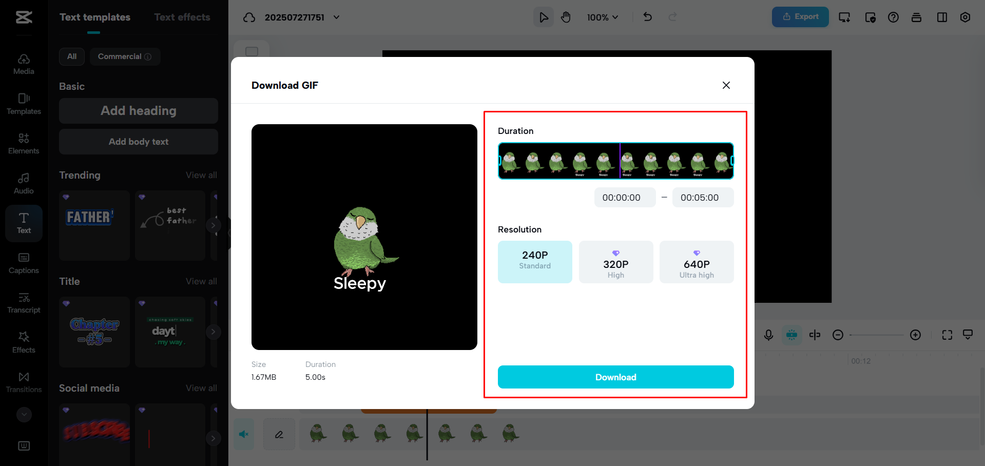 Exportando um GIF do CapCut Web