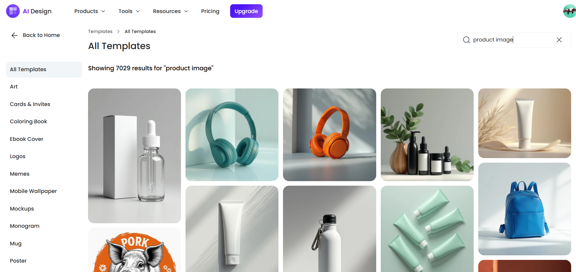 Select the product template