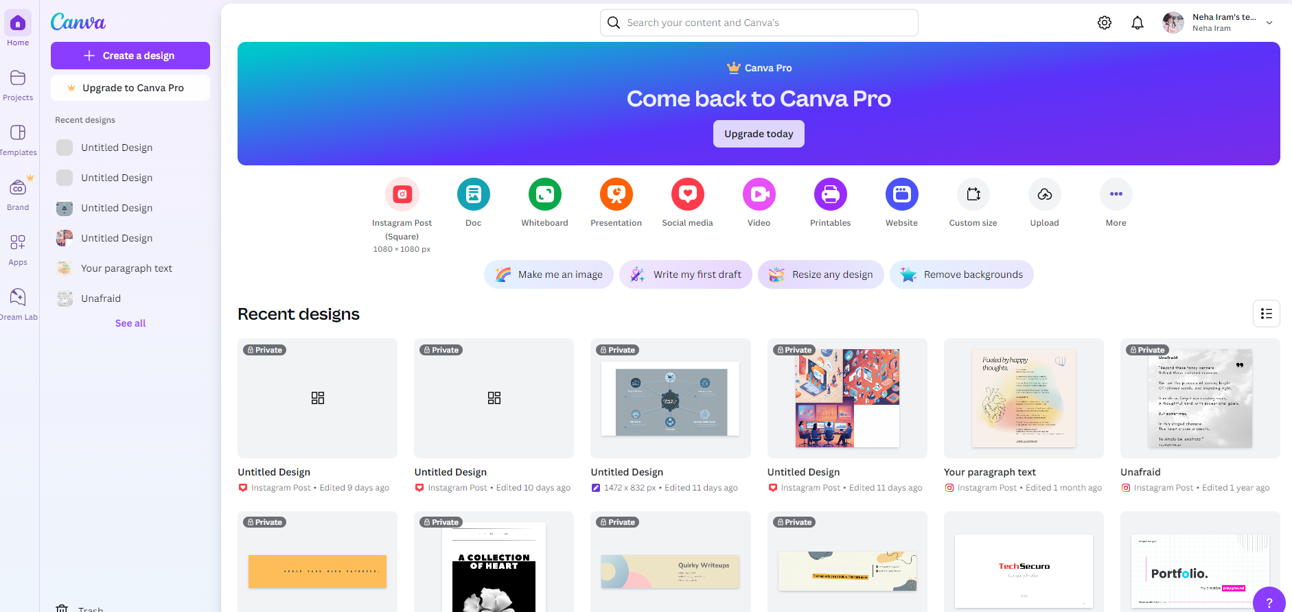 Canva Interface