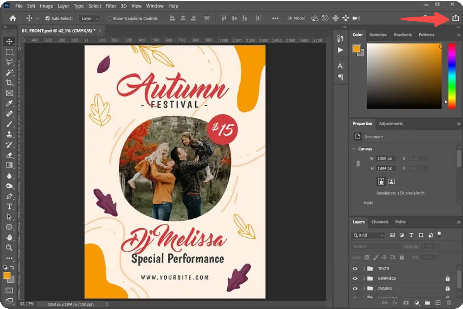 Експорт зображення флаєра з Photoshop