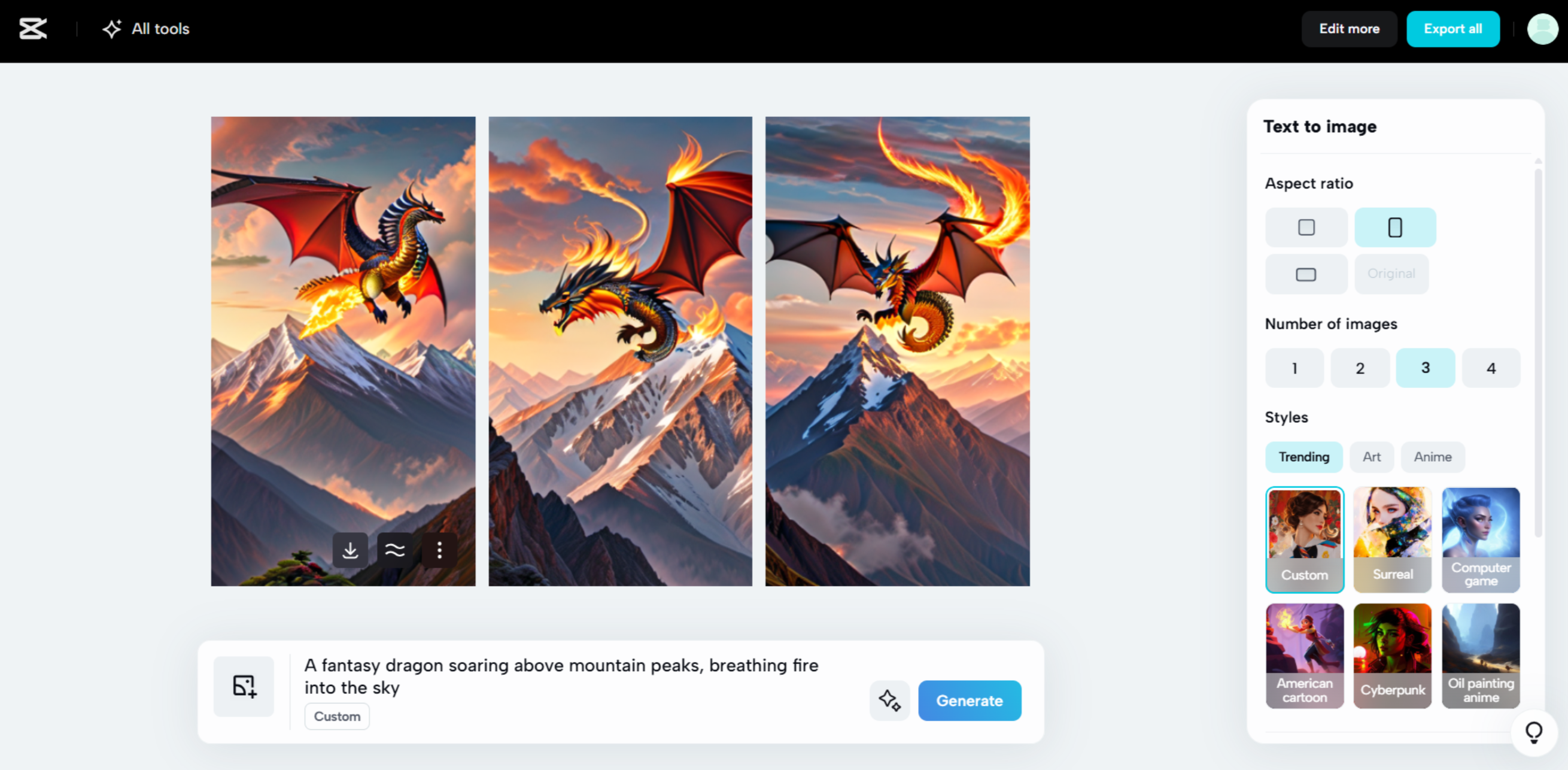 Interface of CapCut Web - the best tool to convert text to images