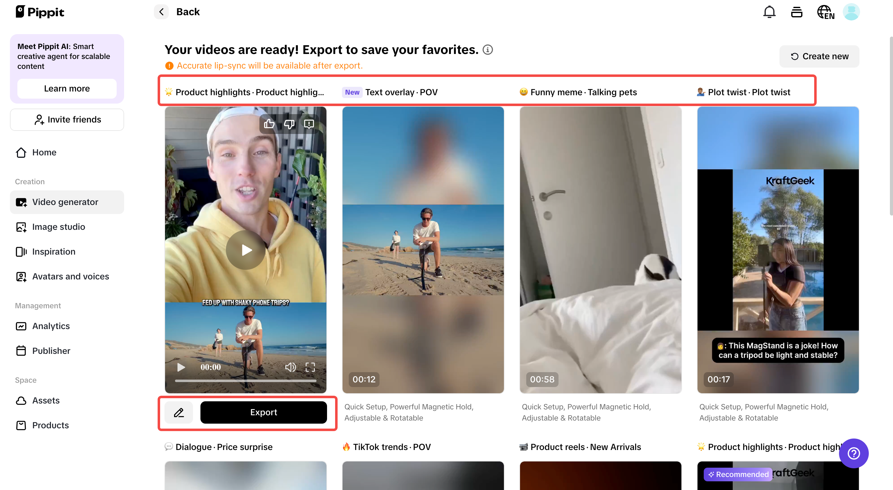 Preview the generated videos and click Quick edit