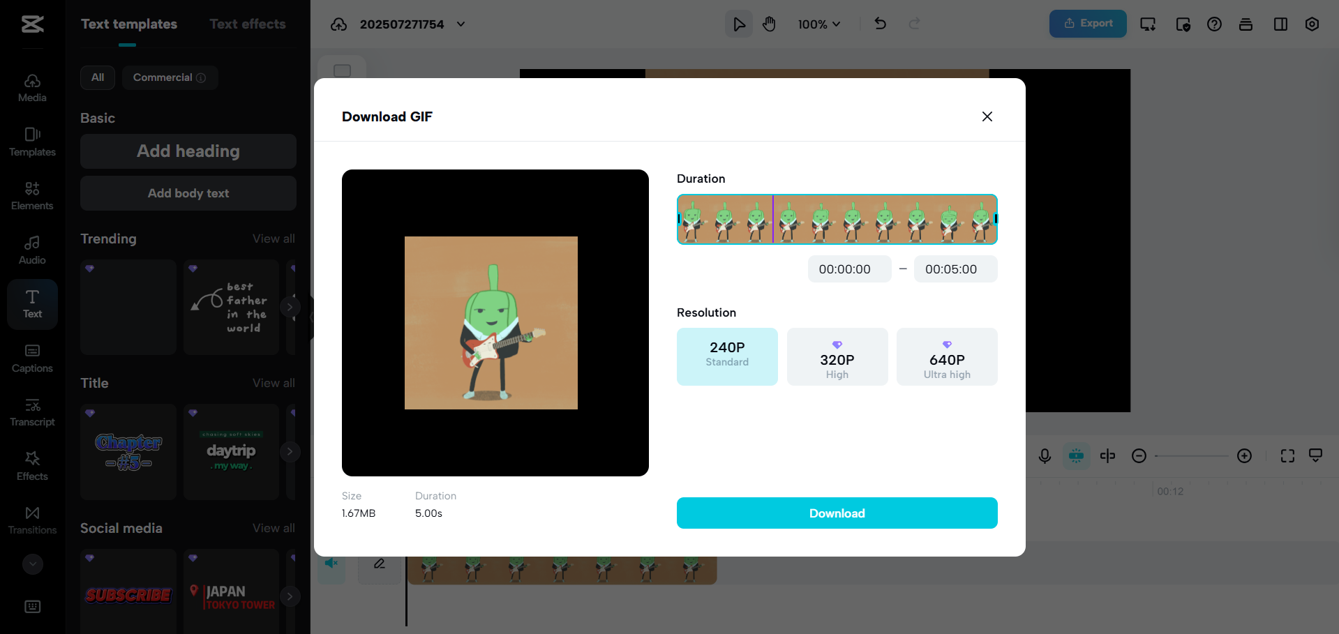 Interface do CapCut Web - uma ferramenta útil para editar e personalizar GIFs