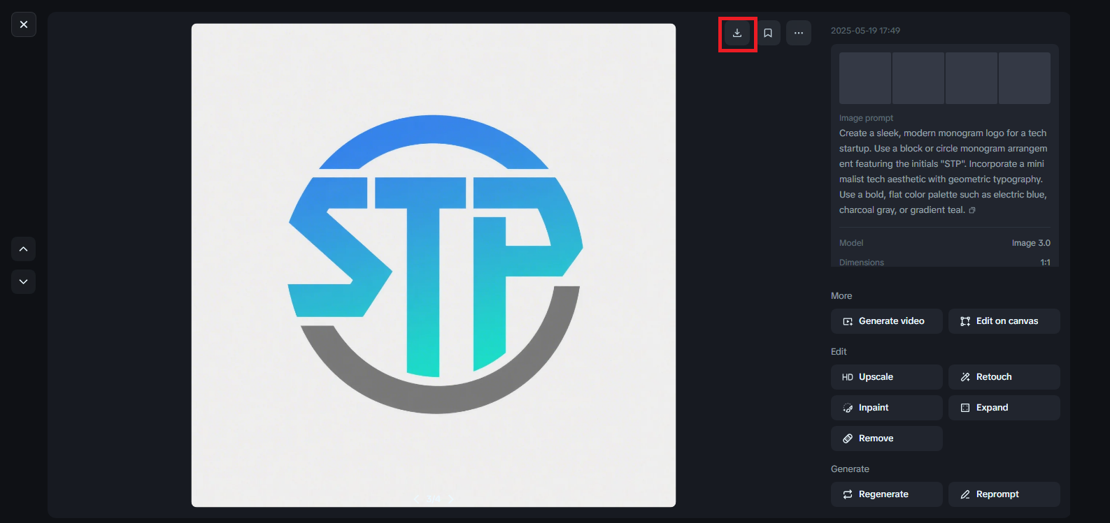 Downloading a monogram logo in Dreamina