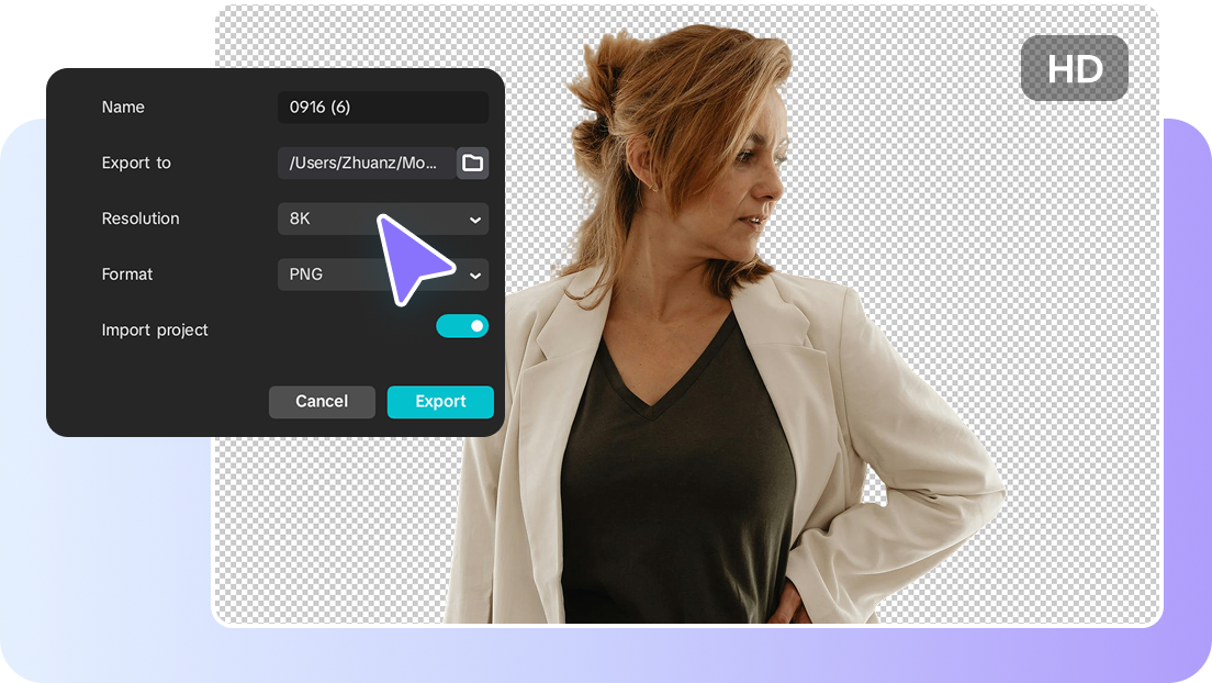 Transparent PNG export in CapCut background remover