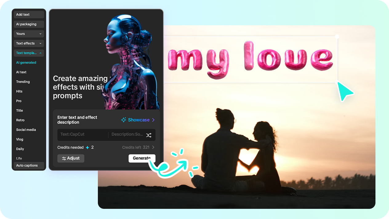 Use the CapCut AI word art generator for free