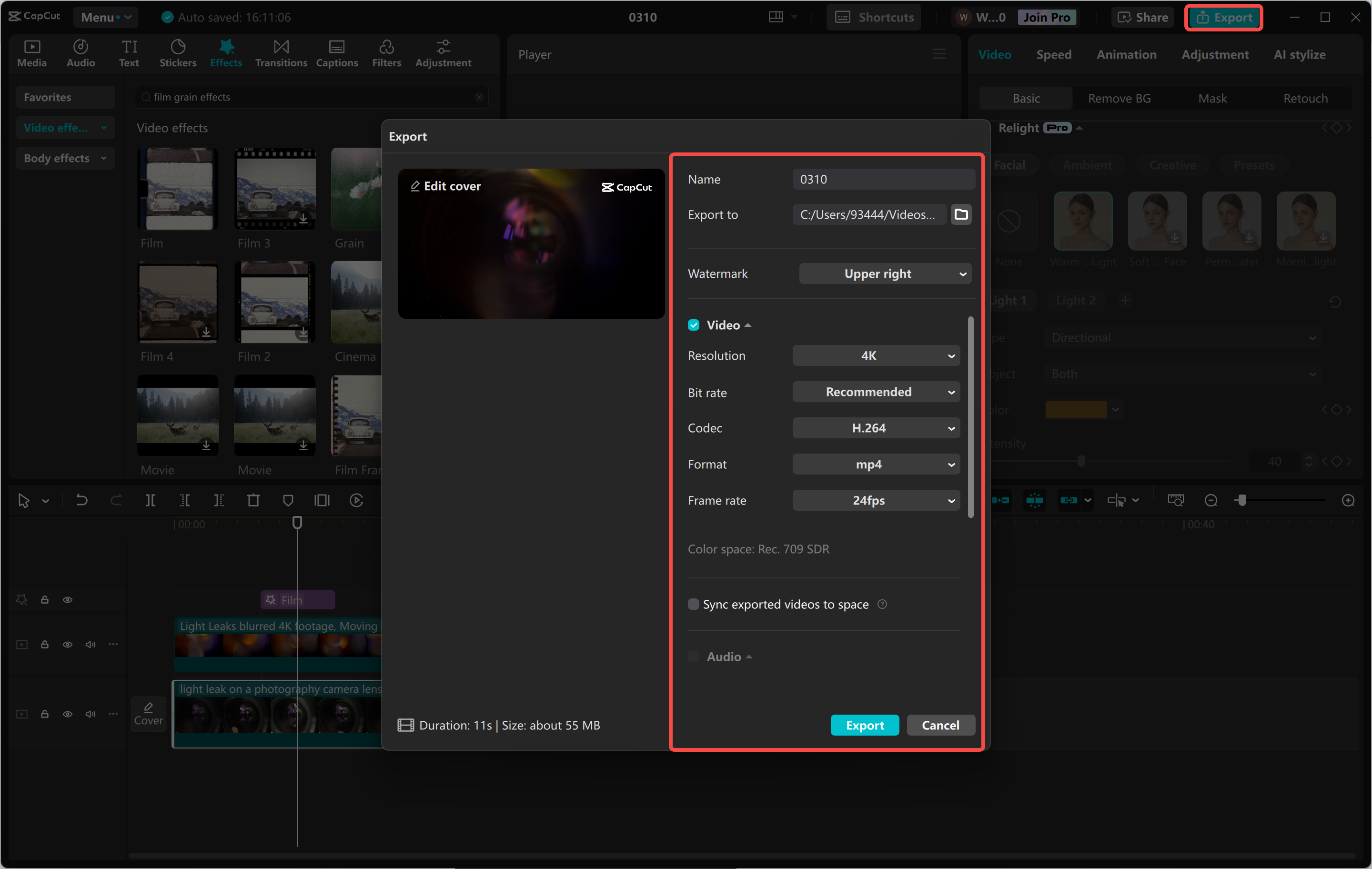 Pag-export o pagbabahagi ng video mula sa CapCut desktop video editor