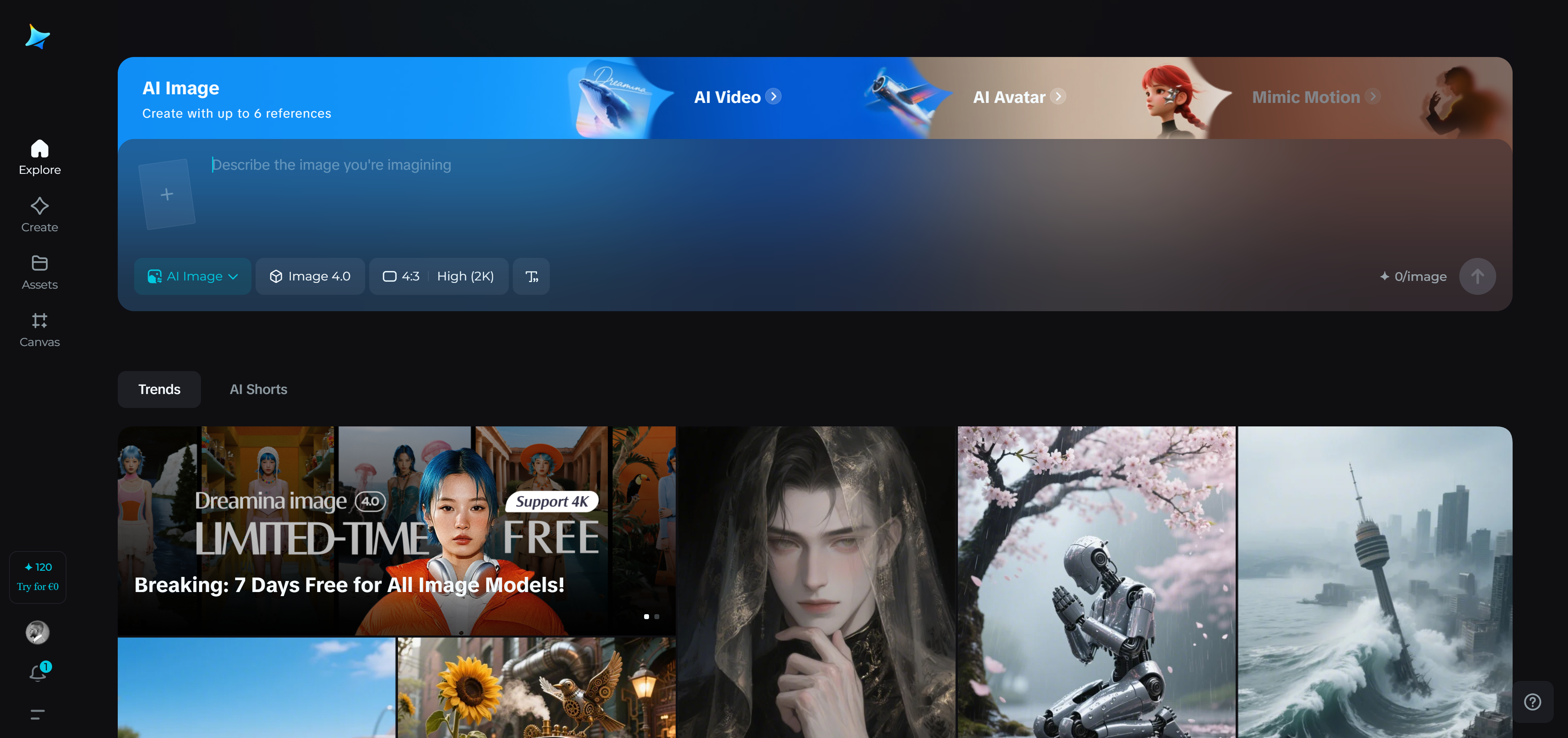 Dreamina AI home page
