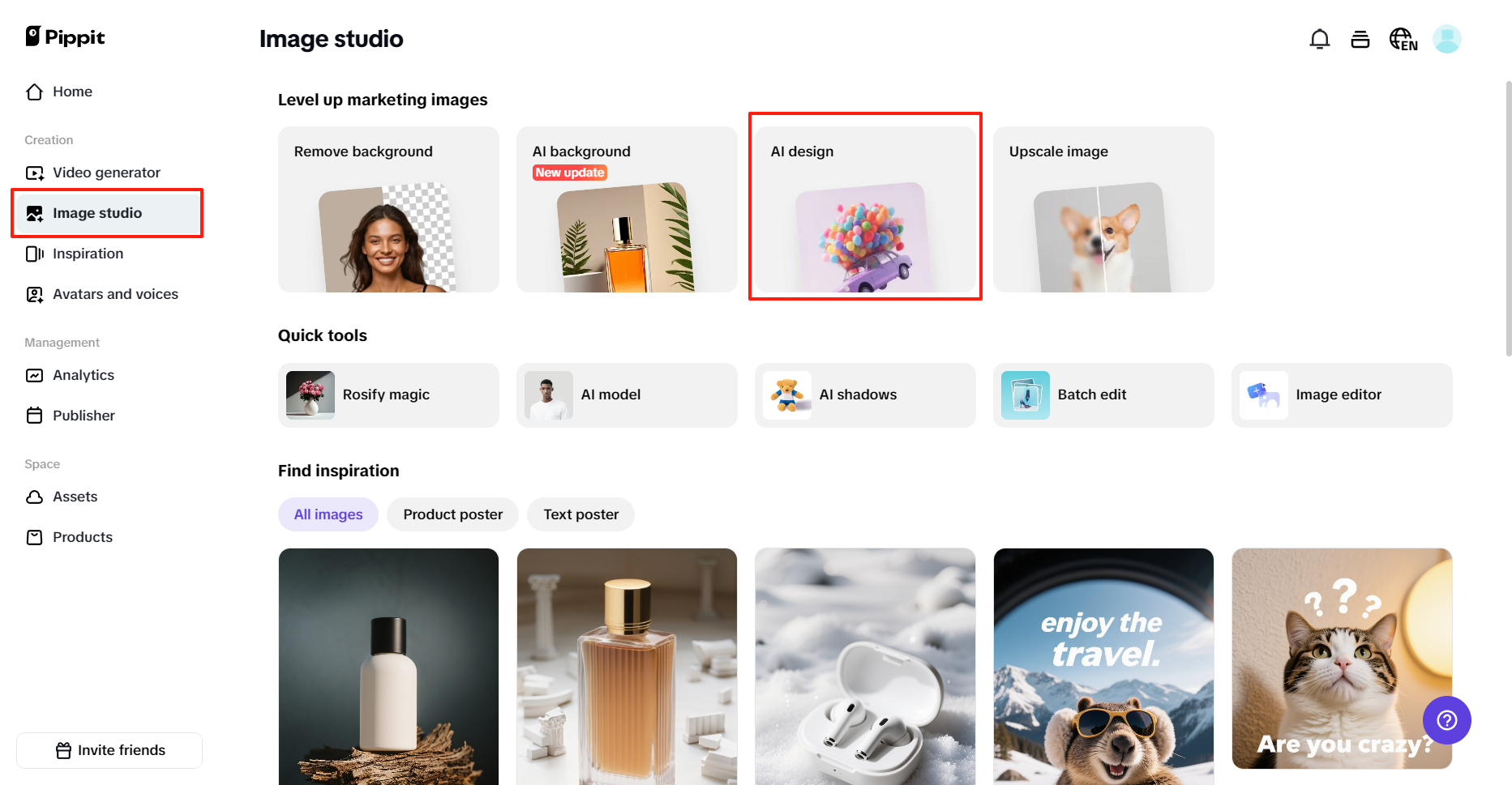 Select the AI design option from Image studio