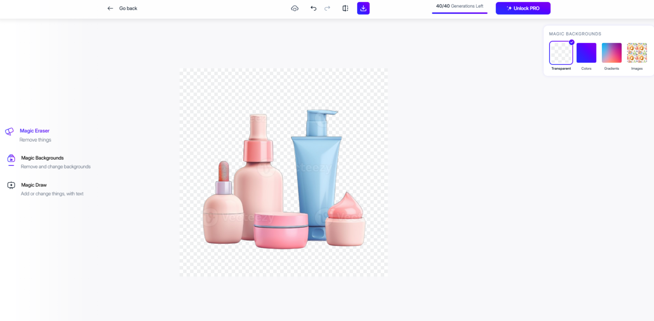 Interface of Magic Studio - a free online AI product photo editor