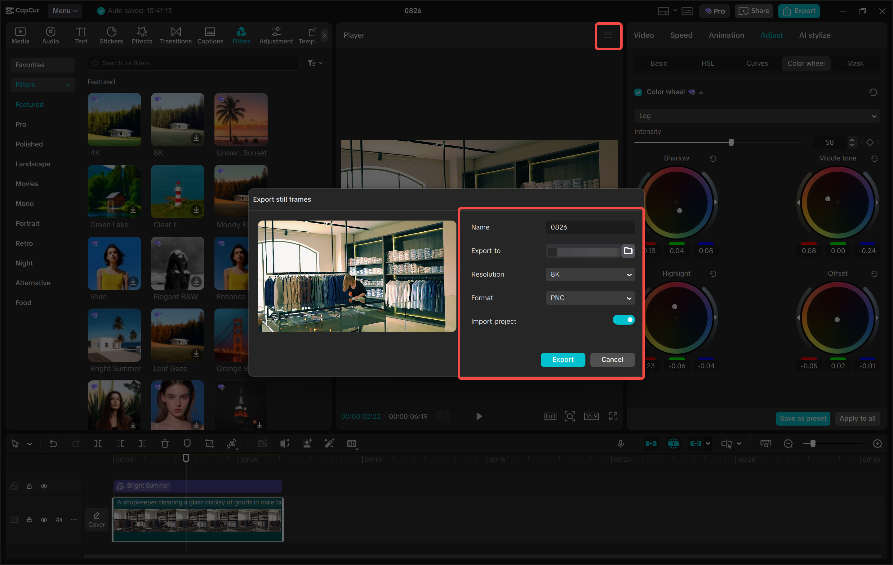 Downloading image from the CapCut desktop video editor