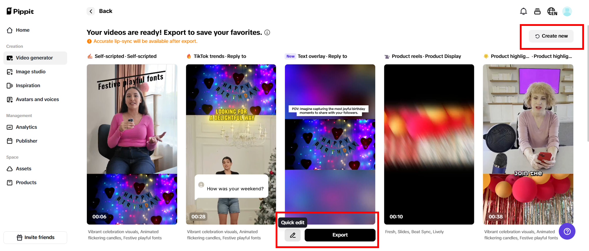 Select your preferred generated video