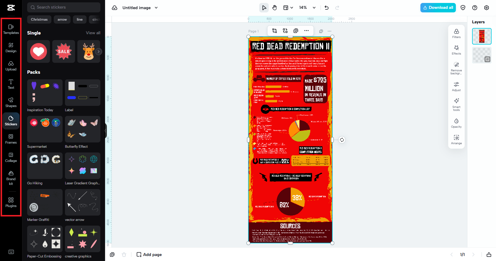Edita tu imagen de infografía con marcos, texto, etc.