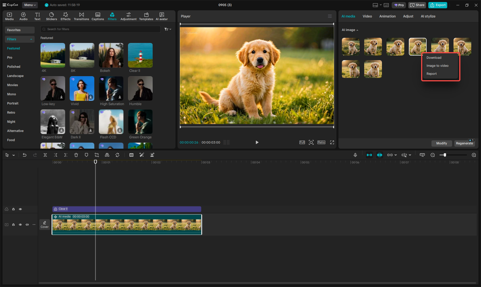 Exporting the image in CapCut