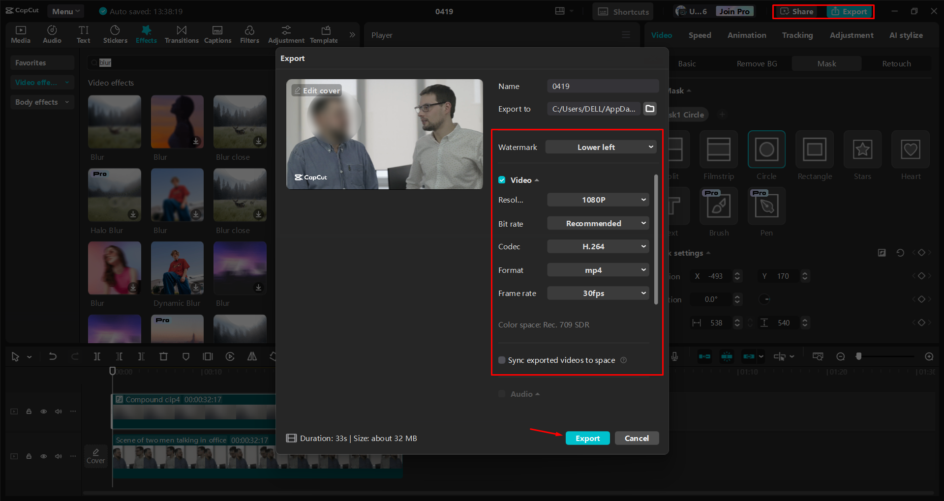 Exporting a video from the CapCut desktop video editor