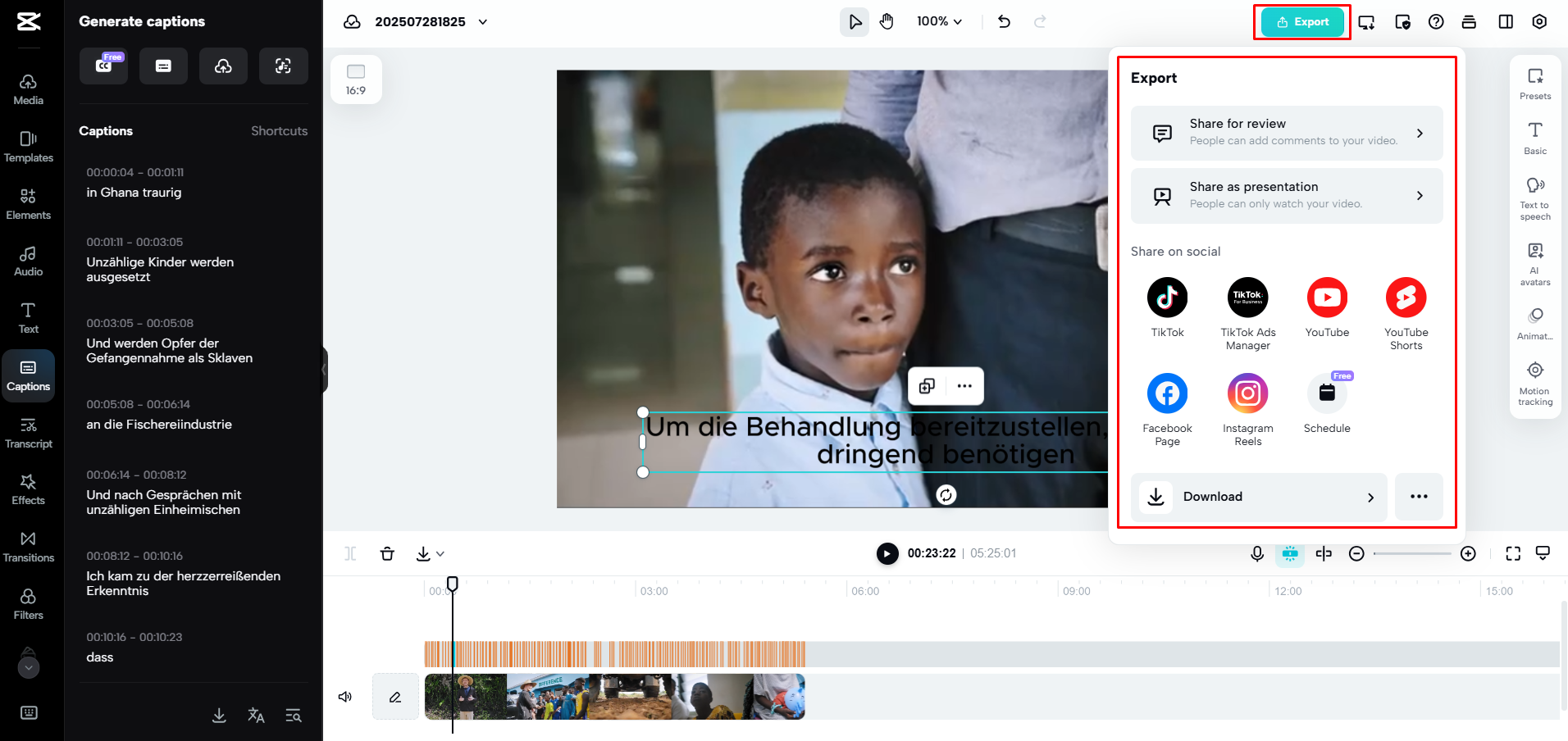Exportera en video från CapCut Web