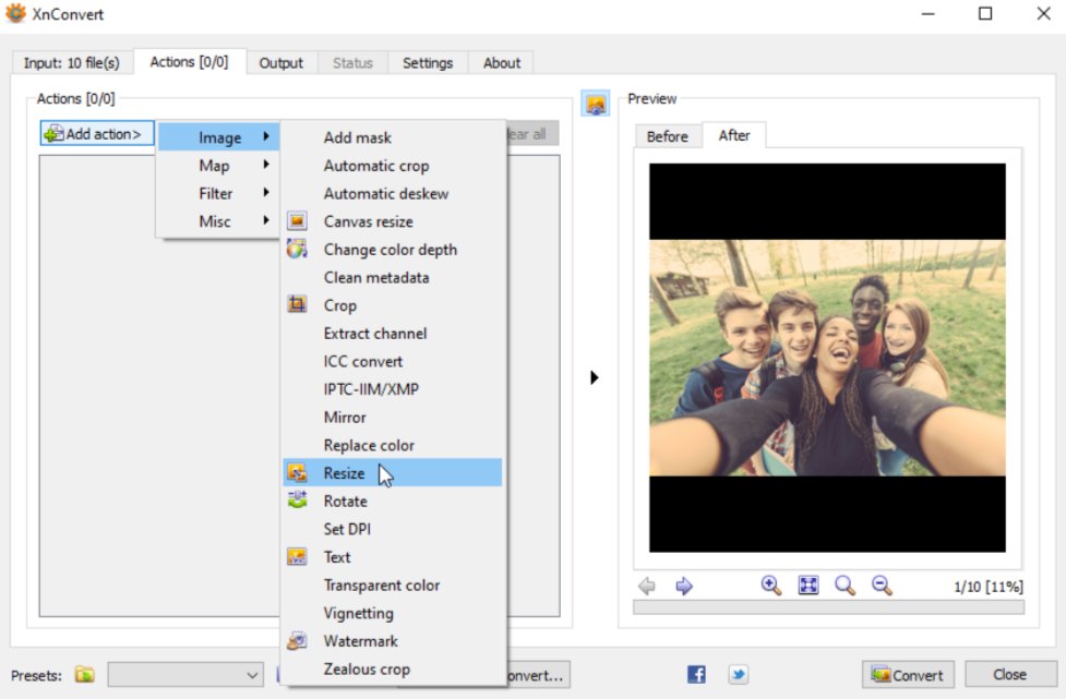 XnConvert bulk image resizer