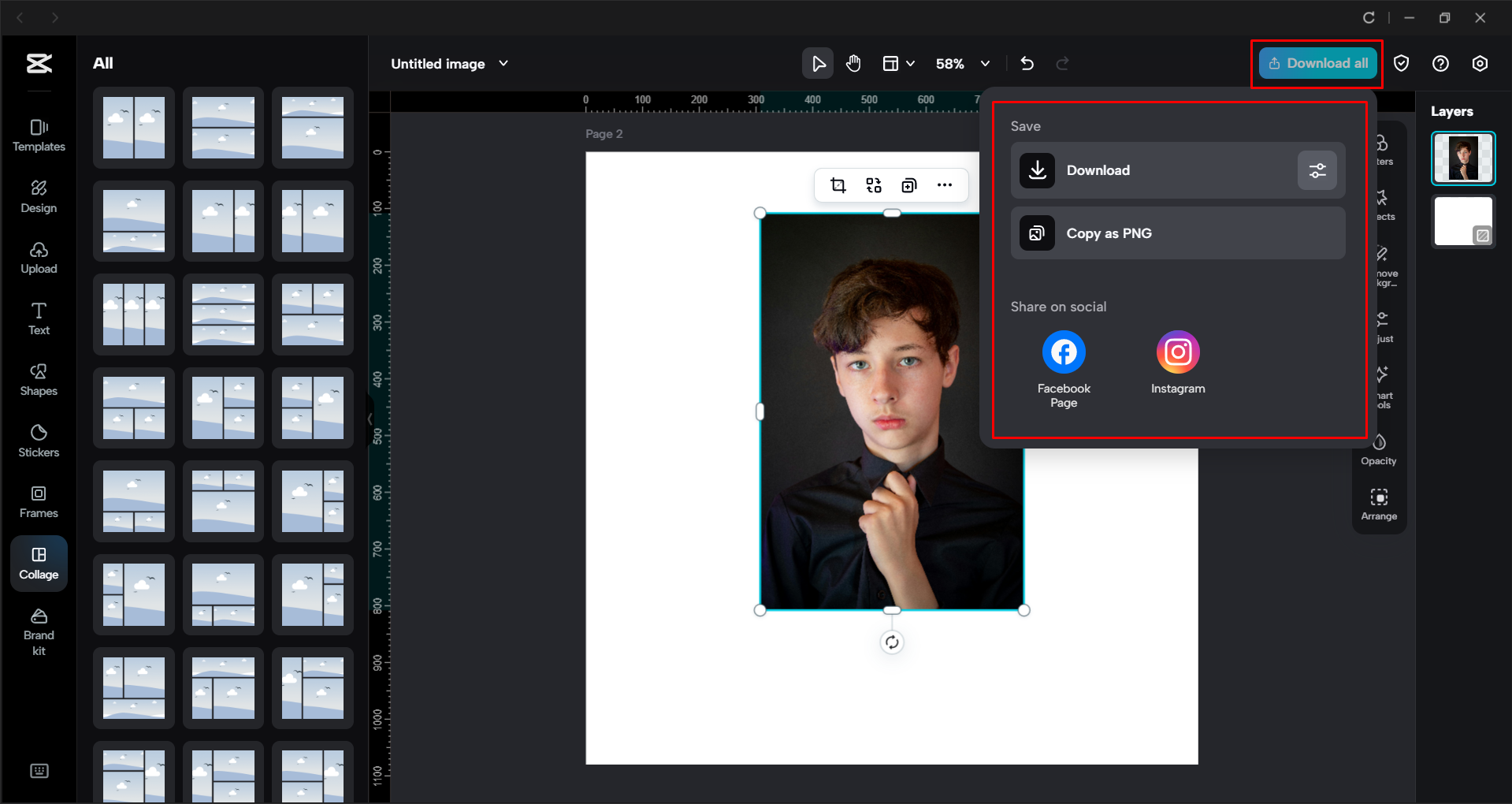 Mengekspor gambar dari editor video desktop CapCut