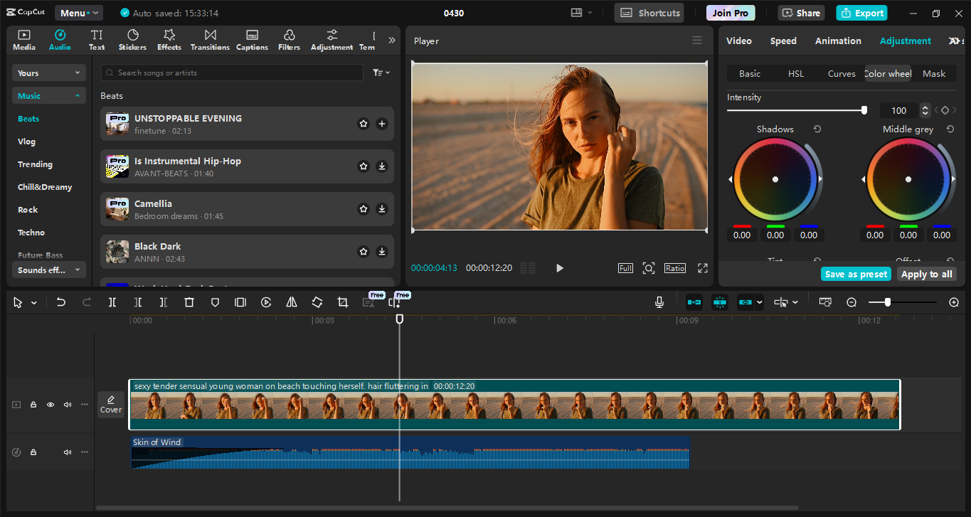 Interfaccia di modifica dell' CapCut editor video desktop