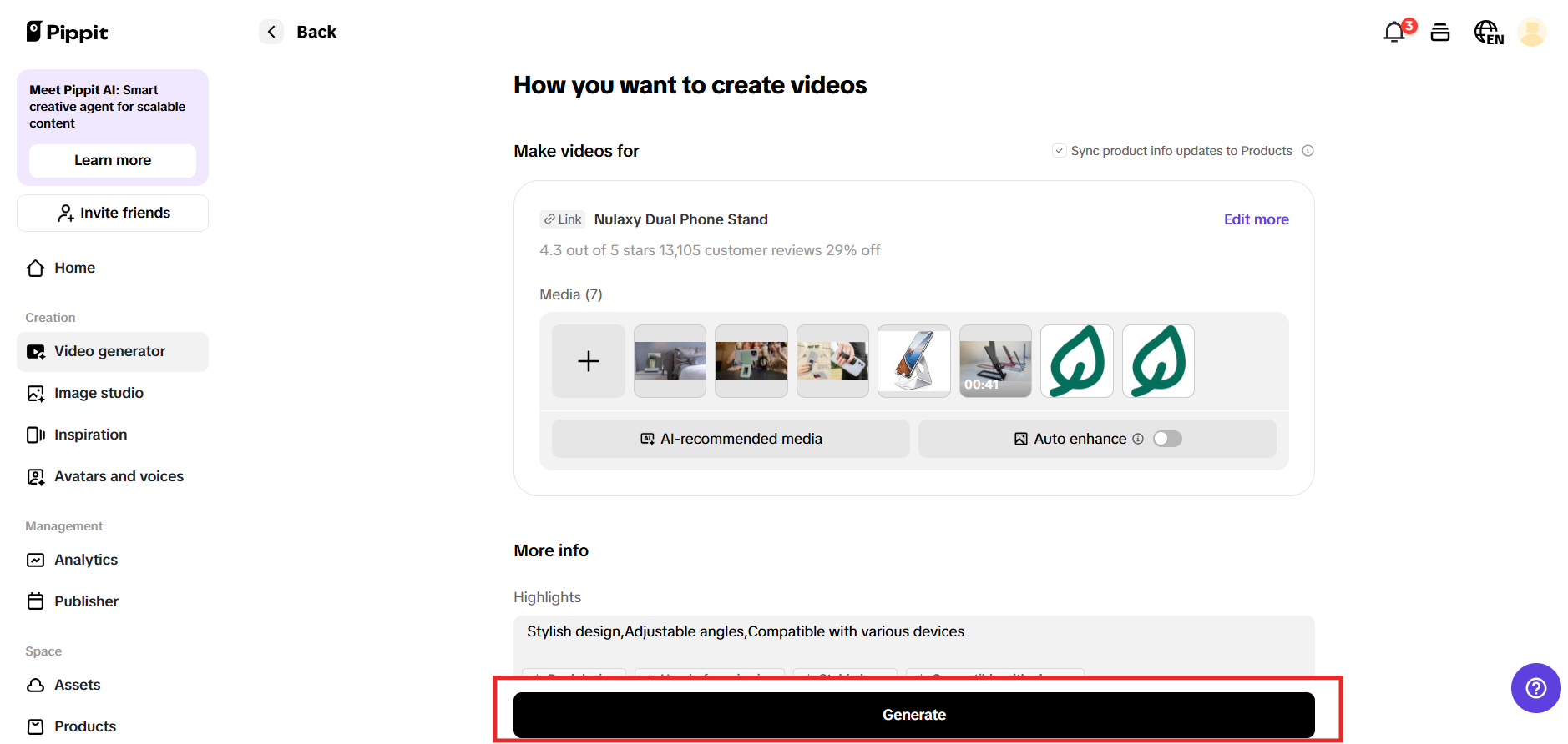 Click Generate once details are finalized